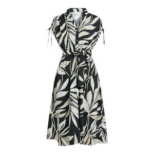 Elegant Black and Cream Leaf Print Dress